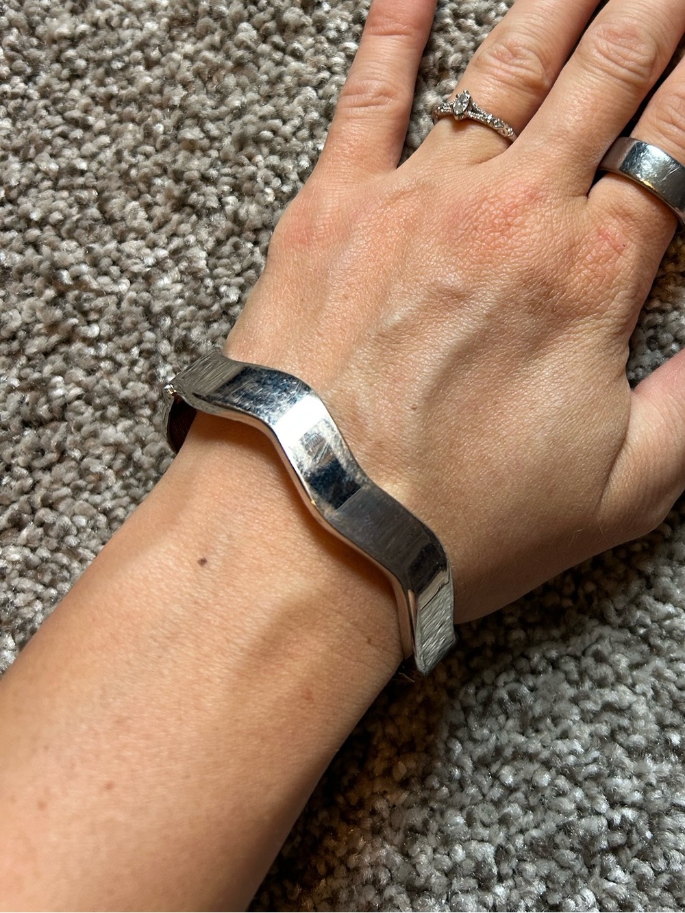 Sterling Silver Wavy Cuff Bracelet - Silver